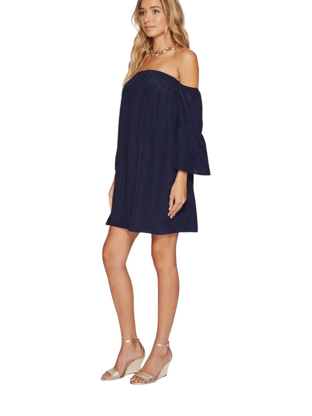 Lilly Pulitzer Sanilla Blue Off Shoulder  100% Silk Dress  Color: Blue Sz S